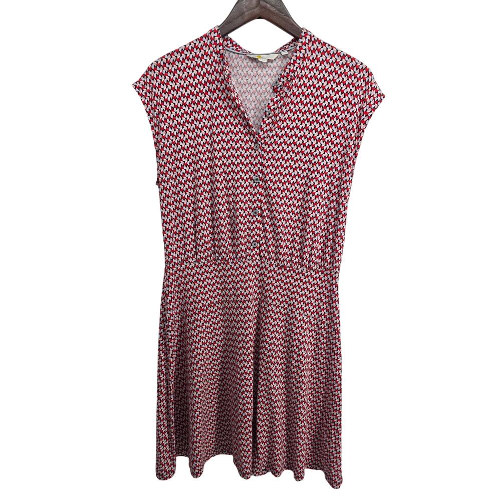 Boden Cap Sleeve Geometric Dress Red Pink Blue Size 10R